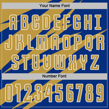 Laden Sie das Bild in den Galerie-Viewer, Custom Old Gold Royal-White Abstract Line Sports Sublimation Soccer Uniform Jersey