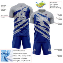Laden Sie das Bild in den Galerie-Viewer, Custom Gray Royal-White Abstract Line Sports Sublimation Soccer Uniform Jersey