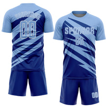 Laden Sie das Bild in den Galerie-Viewer, Custom Light Blue Royal-White Abstract Line Sports Sublimation Soccer Uniform Jersey