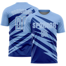 Laden Sie das Bild in den Galerie-Viewer, Custom Light Blue Royal-White Abstract Line Sports Sublimation Soccer Uniform Jersey