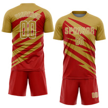 Загрузить изображение в средство просмотра галереи, Custom Old Gold Red-White Abstract Line Sports Sublimation Soccer Uniform Jersey