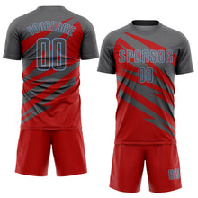 Load image into Gallery viewer, Custom Steel Gray Red-Light Blue Abstract Line Sports Sublimation Soccer Uniform Jersey