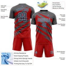 Load image into Gallery viewer, Custom Steel Gray Red-Light Blue Abstract Line Sports Sublimation Soccer Uniform Jersey