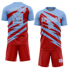 Загрузить изображение в средство просмотра галереи, Custom Light Blue Red-White Abstract Line Sports Sublimation Soccer Uniform Jersey