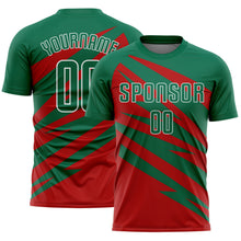 Загрузить изображение в средство просмотра галереи, Custom Kelly Green Red-White Abstract Line Sports Sublimation Soccer Uniform Jersey