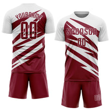 Laden Sie das Bild in den Galerie-Viewer, Custom White Crimson Abstract Line Sports Sublimation Soccer Uniform Jersey