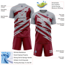 Загрузить изображение в средство просмотра галереи, Custom Gray Crimson-White Abstract Line Sports Sublimation Soccer Uniform Jersey
