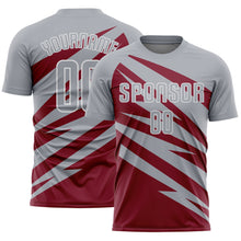 Загрузить изображение в средство просмотра галереи, Custom Gray Crimson-White Abstract Line Sports Sublimation Soccer Uniform Jersey