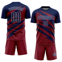 Load image into Gallery viewer, Custom Navy Crimson-White Abstract Line Sports Sublimation Soccer Uniform Jersey