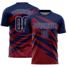 Load image into Gallery viewer, Custom Navy Crimson-White Abstract Line Sports Sublimation Soccer Uniform Jersey