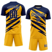 Load image into Gallery viewer, Custom Navy Gold-White Abstract Line Sports Sublimation Soccer Uniform Jersey