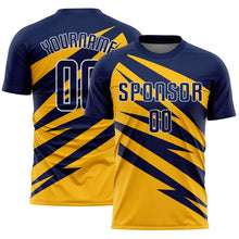Load image into Gallery viewer, Custom Navy Gold-White Abstract Line Sports Sublimation Soccer Uniform Jersey