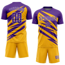 Загрузить изображение в средство просмотра галереи, Custom Purple Gold-White Abstract Line Sports Sublimation Soccer Uniform Jersey