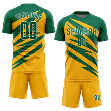 Load image into Gallery viewer, Custom Kelly Green Gold-White Abstract Line Sports Sublimation Soccer Uniform Jersey