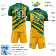 Load image into Gallery viewer, Custom Kelly Green Gold-White Abstract Line Sports Sublimation Soccer Uniform Jersey