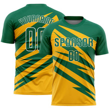 Load image into Gallery viewer, Custom Kelly Green Gold-White Abstract Line Sports Sublimation Soccer Uniform Jersey