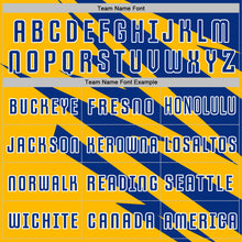 Laden Sie das Bild in den Galerie-Viewer, Custom Royal Gold-White Abstract Line Sports Sublimation Soccer Uniform Jersey