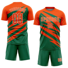 Load image into Gallery viewer, Custom Orange Kelly Green-White Abstract Line Sports Sublimation Soccer Uniform Jersey