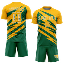 Load image into Gallery viewer, Custom Gold Kelly Green-White Abstract Line Sports Sublimation Soccer Uniform Jersey