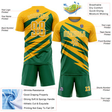 Load image into Gallery viewer, Custom Gold Kelly Green-White Abstract Line Sports Sublimation Soccer Uniform Jersey