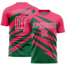 Load image into Gallery viewer, Custom Neon Pink Kelly Green-White Abstract Line Sports Sublimation Soccer Uniform Jersey