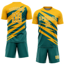 Load image into Gallery viewer, Custom Gold Teal-White Abstract Line Sports Sublimation Soccer Uniform Jersey