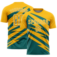 Load image into Gallery viewer, Custom Gold Teal-White Abstract Line Sports Sublimation Soccer Uniform Jersey