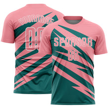Load image into Gallery viewer, Custom Medium Pink Teal-White Abstract Line Sports Sublimation Soccer Uniform Jersey