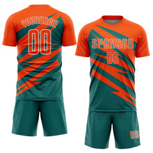 Load image into Gallery viewer, Custom Orange Teal-White Abstract Line Sports Sublimation Soccer Uniform Jersey