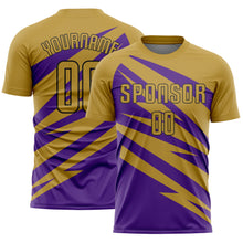 Загрузить изображение в средство просмотра галереи, Custom Old Gold Purple-Black Abstract Line Sports Sublimation Soccer Uniform Jersey