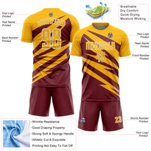 Загрузить изображение в средство просмотра галереи, Custom Gold Burgundy-White Abstract Line Sports Sublimation Soccer Uniform Jersey