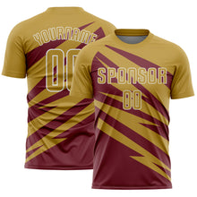Load image into Gallery viewer, Custom Old Gold Burgundy-White Abstract Line Sports Sublimation Soccer Uniform Jersey