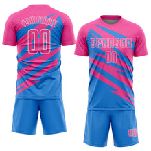 Charger l'image dans la galerie, Custom Pink Powder Blue-White Abstract Line Sports Sublimation Soccer Uniform Jersey