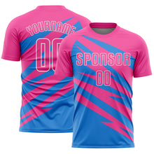 Charger l'image dans la galerie, Custom Pink Powder Blue-White Abstract Line Sports Sublimation Soccer Uniform Jersey