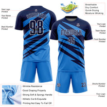 Загрузить изображение в средство просмотра галереи, Custom Navy Powder Blue-White Abstract Line Sports Sublimation Soccer Uniform Jersey