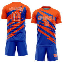 Charger l'image dans la galerie, Custom Orange Thunder Blue-White Abstract Line Sports Sublimation Soccer Uniform Jersey