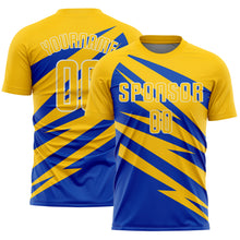Загрузить изображение в средство просмотра галереи, Custom Yellow Thunder Blue-White Abstract Line Sports Sublimation Soccer Uniform Jersey