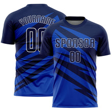 Charger l'image dans la galerie, Custom Navy Thunder Blue-White Abstract Line Sports Sublimation Soccer Uniform Jersey
