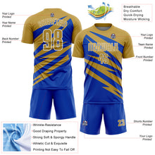 Загрузить изображение в средство просмотра галереи, Custom Old Gold Thunder Blue-White Abstract Line Sports Sublimation Soccer Uniform Jersey