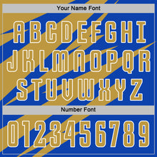 Загрузить изображение в средство просмотра галереи, Custom Old Gold Thunder Blue-White Abstract Line Sports Sublimation Soccer Uniform Jersey