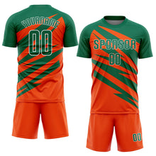 Загрузить изображение в средство просмотра галереи, Custom Kelly Green Orange-White Abstract Line Sports Sublimation Soccer Uniform Jersey