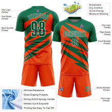 Загрузить изображение в средство просмотра галереи, Custom Kelly Green Orange-White Abstract Line Sports Sublimation Soccer Uniform Jersey