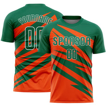 Загрузить изображение в средство просмотра галереи, Custom Kelly Green Orange-White Abstract Line Sports Sublimation Soccer Uniform Jersey
