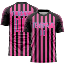Charger l'image dans la galerie, Custom Black Pink-Light Blue Stripe Sports Sublimation Soccer Uniform Jersey