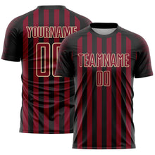 Laden Sie das Bild in den Galerie-Viewer, Custom Black Crimson-Cream Stripe Sports Sublimation Soccer Uniform Jersey