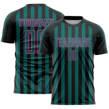 Charger l'image dans la galerie, Custom Black Teal-Pink Stripe Sports Sublimation Soccer Uniform Jersey