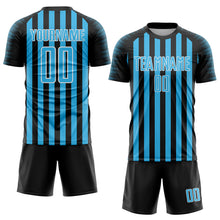Загрузить изображение в средство просмотра галереи, Custom Black Sky Blue-White Stripe Sports Sublimation Soccer Uniform Jersey