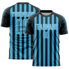 Загрузить изображение в средство просмотра галереи, Custom Black Sky Blue-White Stripe Sports Sublimation Soccer Uniform Jersey
