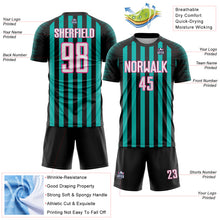 Загрузить изображение в средство просмотра галереи, Custom Black White Aqua-Pink Stripe Sports Sublimation Soccer Uniform Jersey