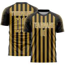 Load image into Gallery viewer, Custom Black Old Gold-White Stripe Sports Sublimation Soccer Uniform Jersey